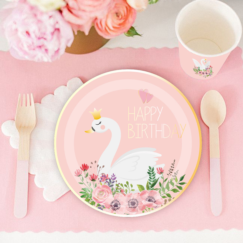 swan themed party tableware