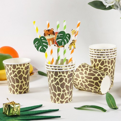 Décorations de fête à imprimé léopard | Vaisselle de fête d'anniversaire Jungle Safari | Vente en gros de gobelets en papier