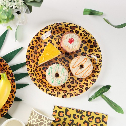 Décorations de fête à imprimé léopard | Vaisselle de fête d'anniversaire Jungle Safari | Assiettes en papier en gros
