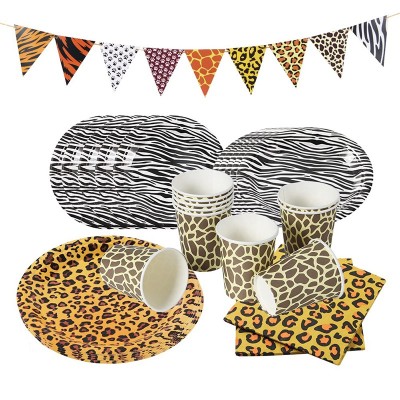 Vaisselle de fête à imprimé léopard | Fournitures de décorations de fête d'anniversaire