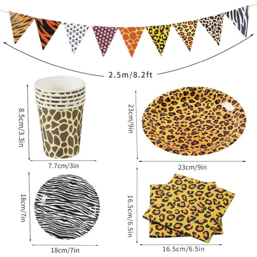 Vaisselle de fête à imprimé léopard | Fournitures de décorations de fête d'anniversaire