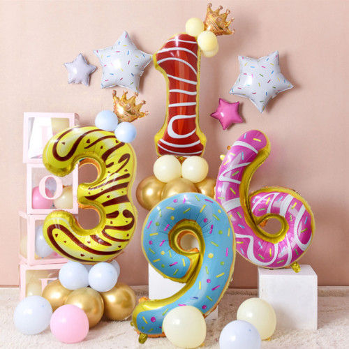 Vente en gros de ballons numérotés en feuille de beignets de 32 pouces | Décorations d'anniversaire en forme de beignet pour filles