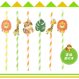 Jungle Happy Party Decorations Disposable Straws for Kids Birthday Baby Shower Party Supplies