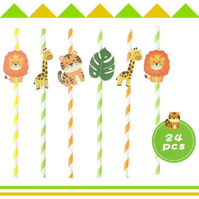 Dschungel-Happy-Party-Dekorationen, Einweg-Strohhalme für Kindergeburtstag, Babyparty, Partyzubehör