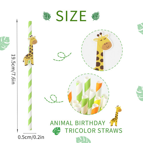 Jungle Happy Party Décorations Pailles jetables pour enfants Anniversaire Baby Shower Party Supplies