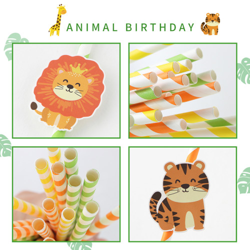 Jungle Happy Party Décorations Pailles jetables pour enfants Anniversaire Baby Shower Party Supplies
