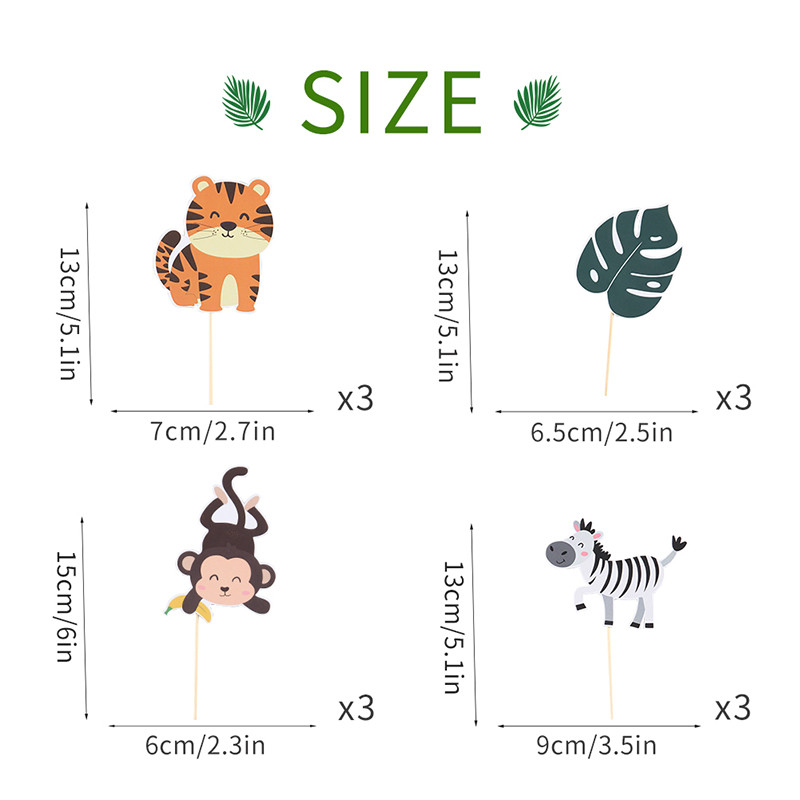 size of the jungle cupcake toppers