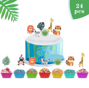 Décorations de cupcakes jungle en gros | Cupcake Toppers sur le thème des animaux | Décorations De Gâteau D'anniversaire