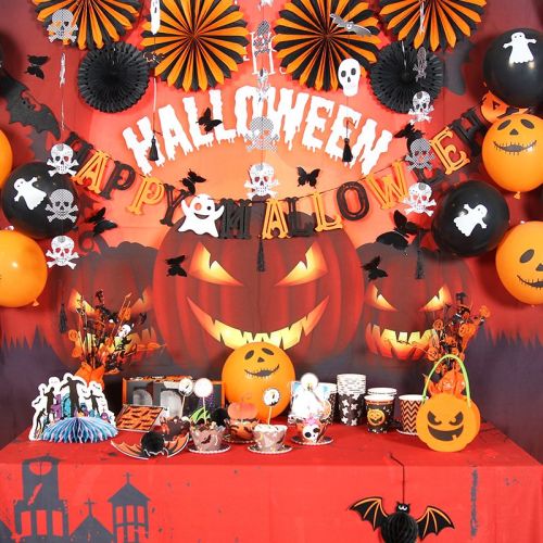 Décorations de fête d'Halloween Bannière Happy Halloween | Orange noir pour les fournitures de fête d'Halloween