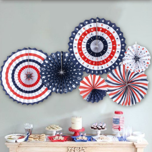 Décorations patriotiques du 4 juillet Éventails en papier rouge blanc bleu | Fournitures de fête de la fête de l'indépendance
