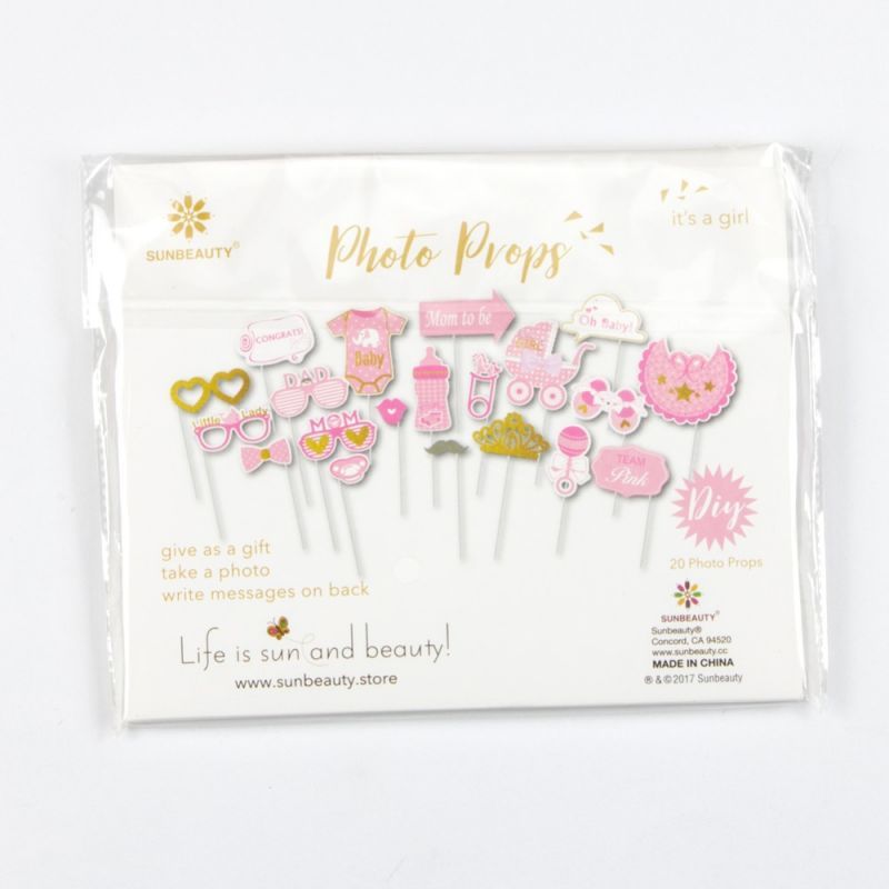 package of pink baby shower photo props
