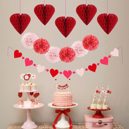 Décorations de la Saint-Valentin coeur papier boules en nid d'abeille fournitures de fête de fiançailles en gros