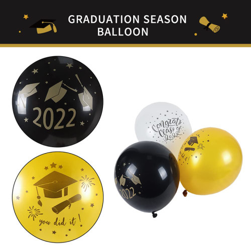 Graduation Black Gold Balloons Décorations de ballons en latex 2022 Décorations de fête de remise des diplômes