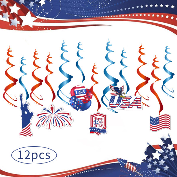 4th of July Hanging Swirls Decorations | Memorial Day for Patriotic Party Supplies Wholesale