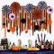 Halloween Decorations Wholesale | Black Orange Paper Fans Streamers Honeycomb Balls