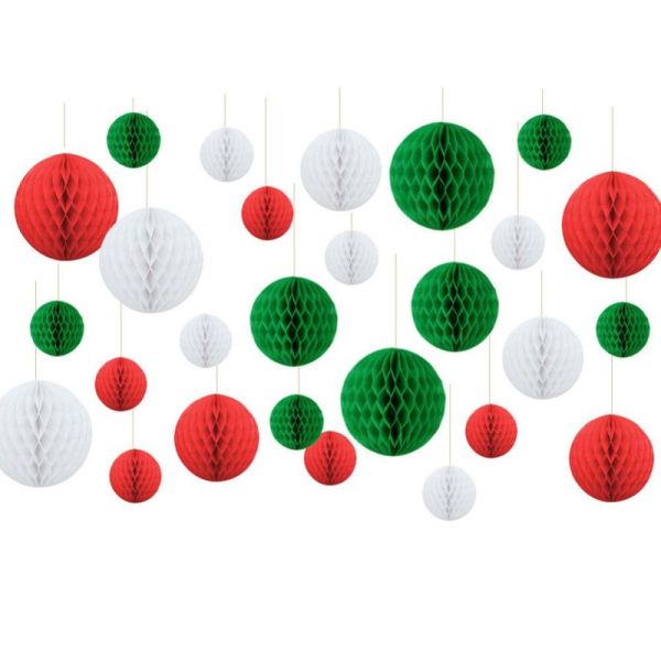 Christmas Honeycomb Balls Hanging Decorations | Red White Green Party Decorations Wholesale