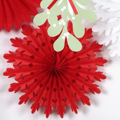 Christmas Party Decorations Kit | Green and Red Hanging Paper Fans Wholesale SUNBEAUTY