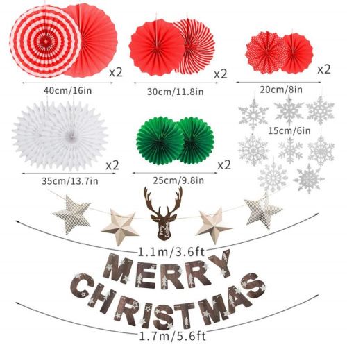 Christmas Party Hanging Decorations | Paper Honeycomb Tree, Ball, Bell & Hat Honeycomb Decorations