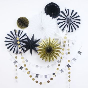 Christmas Hanging Decorations | Red Gold White Paper Fan Decorations Wholesale