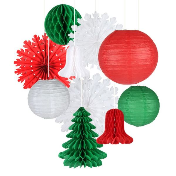Christmas Party Hanging Decorations | Snowflake Paper Fans Paper Honeycomb Decorations Wholesale