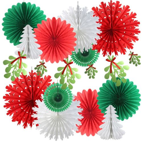 Wholesale Party Decoration | Hanging Paper Honeycomb Christmas Tree Snowflakes Paper Fans
