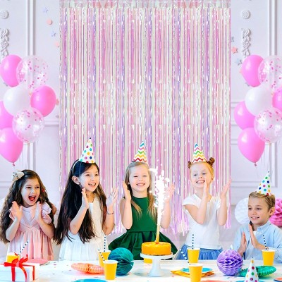 Pink Metallic Tinsel Curtains | Shimmer Foil Fringe Curtains | Foil Curtain Decorations Wholesale