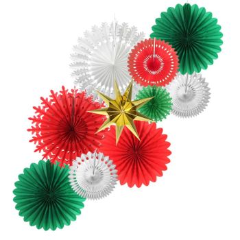 Wholesale Merry Christmas Paper Hanging Decorations Paper Fans Kit for Christmas Party