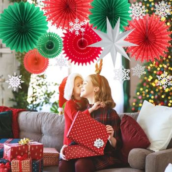 Wholesale Christmas Paper Fans Snowflake Hanging Decorations Paper Star for Xmas Party Supplies