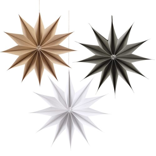 3 décorations d'étoiles en papier 3D | Vente en gros de décorations suspendues de Noël marron gris blanc