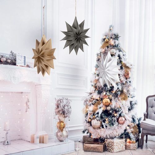 3 Pcs 3D Paper Star Decorations | Brown Grey White Christmas Hanging Decorations Wholesale