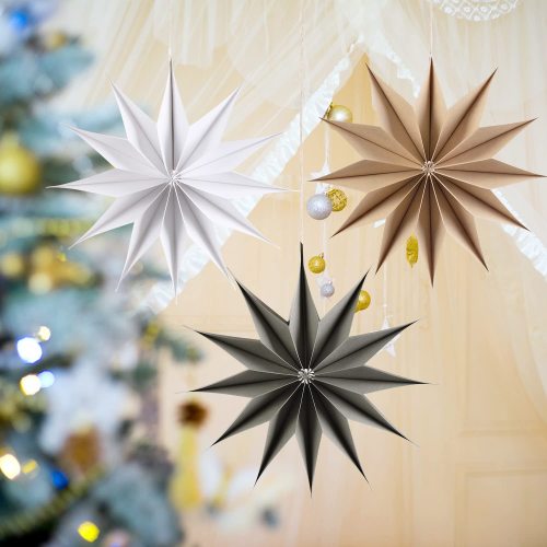 3 décorations d'étoiles en papier 3D | Vente en gros de décorations suspendues de Noël marron gris blanc