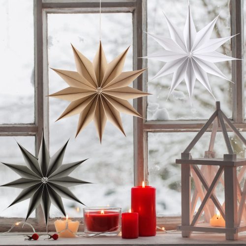 3 Pcs 3D Paper Star Decorations | Brown Grey White Christmas Hanging Decorations Wholesale