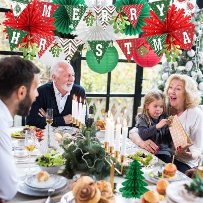 Christmas Party Decoration Kit | Red Green White Decor Paper Lantern Paper Mistletoe Garland