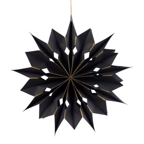 Lanternes étoiles en papier à 18 branches en or noir 3D | Fabricant de décorations de fête suspendues de Noël