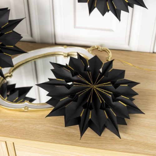 Lanternes étoiles en papier à 18 branches en or noir 3D | Fabricant de décorations de fête suspendues de Noël