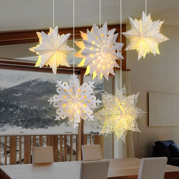 Vente en gros de lanternes étoiles en papier flocon de neige de Noël personnalisées