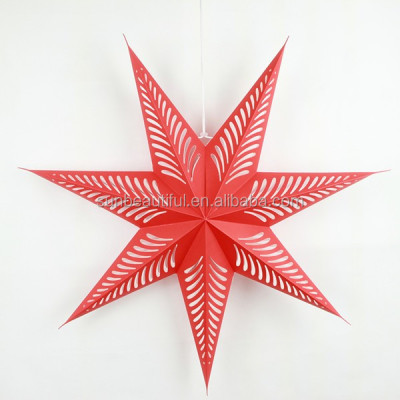 Hanging Christmas Red Paper Stars Lantern 30cm Stars Ceiling Hanging Decorations