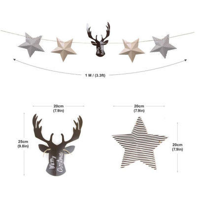 Christmas Ornaments Hanging Deer Head Stars Garland for Christmas Party Decorations