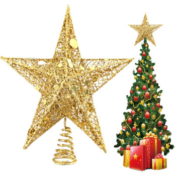 Christmas Ornaments Tree Top Star Christmas Decoration Hollow Pentagram Holiday Crafts