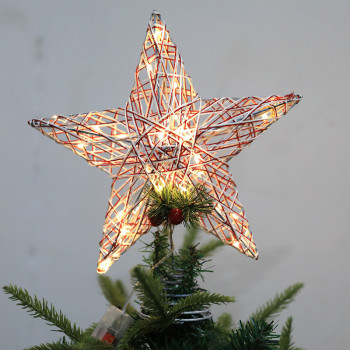Wholesale Christmas Tree Top Star Iron Art Winding with Lights Pentagram Christmas Tree Decoration