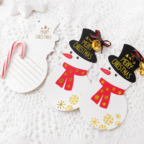 10pcs Christmas Greeting Card Gilding Snowman Card Small Pendant Christmas Tree Decoration Card