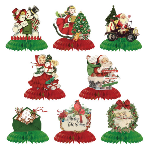 8pcs New Christmas Party Decorations Classic Christmas Retro Themed Party Honeycomb Decorations