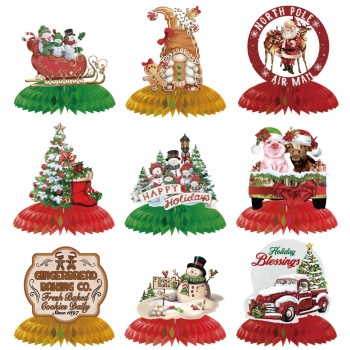 9pcs New Christmas Party Decorations Honeycomb Table Decorations Cute Santa Claus Honeycomb