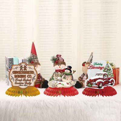 9pcs New Christmas Party Decorations Honeycomb Table Decorations Cute Santa Claus Honeycomb