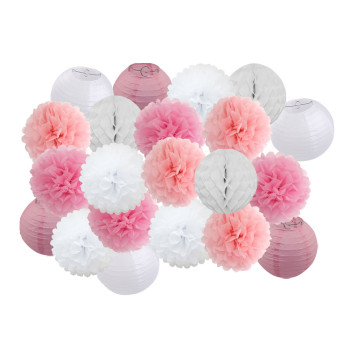 21pcs Window Ceiling Decoration Paper Pompom Flower Ball Honeycomb Set Wedding Birthday Party Decoration