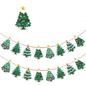 New Christmas Decorations Cartoon Elk Santa Claus Christmas Tree Paper Banner Party Decorations