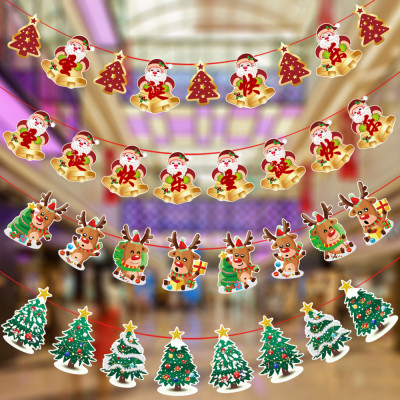 New Christmas Decorations Cartoon Elk Santa Claus Christmas Tree Paper Banner Party Decorations