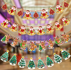 New Christmas Decorations Cartoon Elk Santa Claus Christmas Tree Paper Banner Party Decorations
