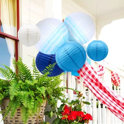 14 pcs paper lanterns blue cute Chinese paper lanterns decorated wedding party supplies