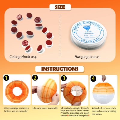 14 pcs paper lanterns mixed orange cute Chinese paper lanterns decorated wedding party supplies